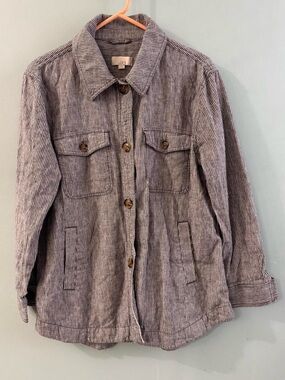 LOFT Gray Striped Linen blend Barn Jacket